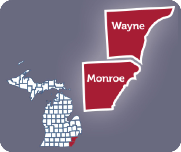 County Map showing Wayne and Monroe Counties